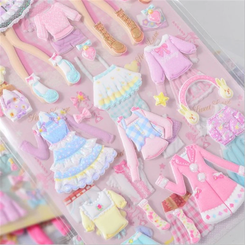 8 hojas pegatinas kawaii pegatina libro portátil vestido de niñas encantadoras pegatinas 3D niños juguetes pegatinas para niños niñas regalos
