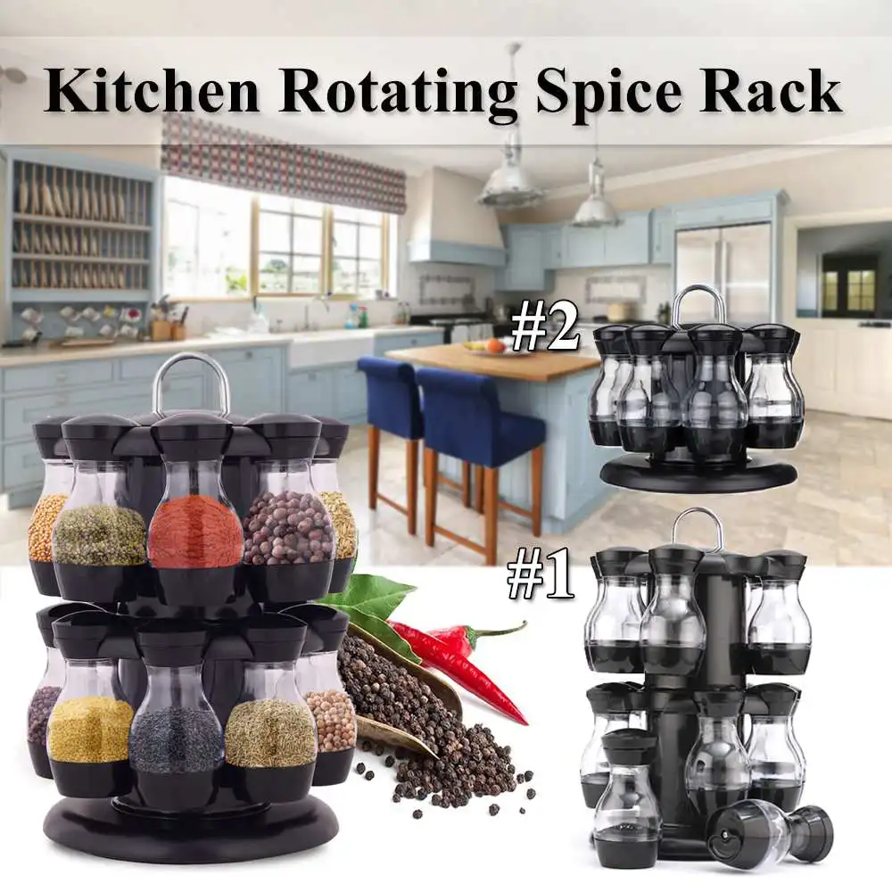 

8/16Pcs Condiment Set 360 Rotating Spice Jar Rack Kitchen Cruet Condiment Bottle Coffee Sugar Seal Jar Container Castor
