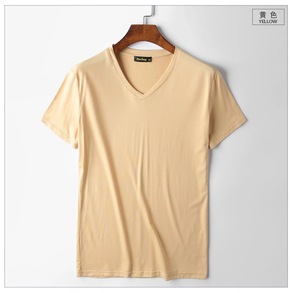 Brand T shirt Men's V-neck Slim Fit Pure Mercerized Cotton T-shirt Fashion Short Sleeve T shirt Men's Tops smart Casual Tshirt (3)