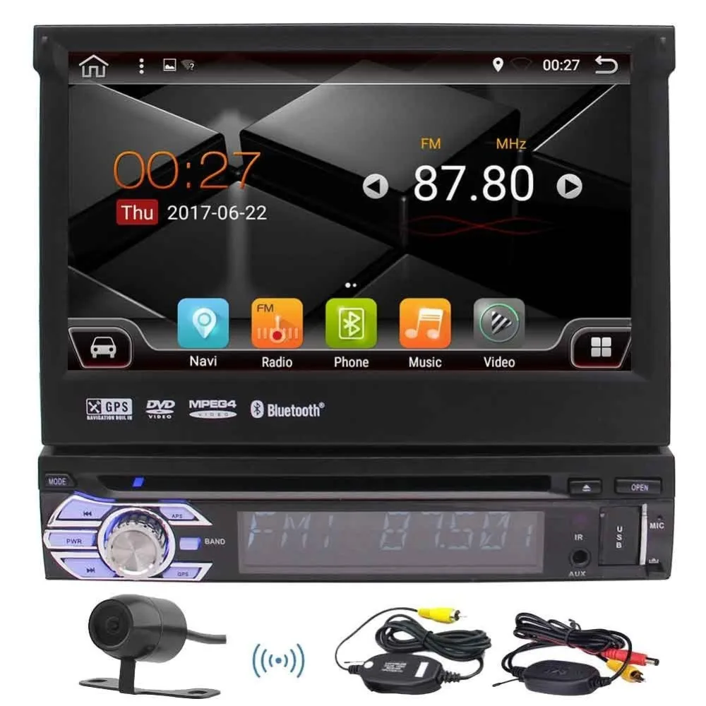 

Android 6.0 OS Bluetooth Car Stereo Head unit Receiver, Built-In Mic, Hands-Free Call Answering, Touch Screen, AM FM Radio DVD