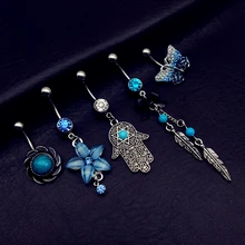 5 шт. микс Стиль Винтаж бабочка Пальмовая рука цветок болтаются пупок пупка Бар кнопки кольца, пирсинг тела, украшения