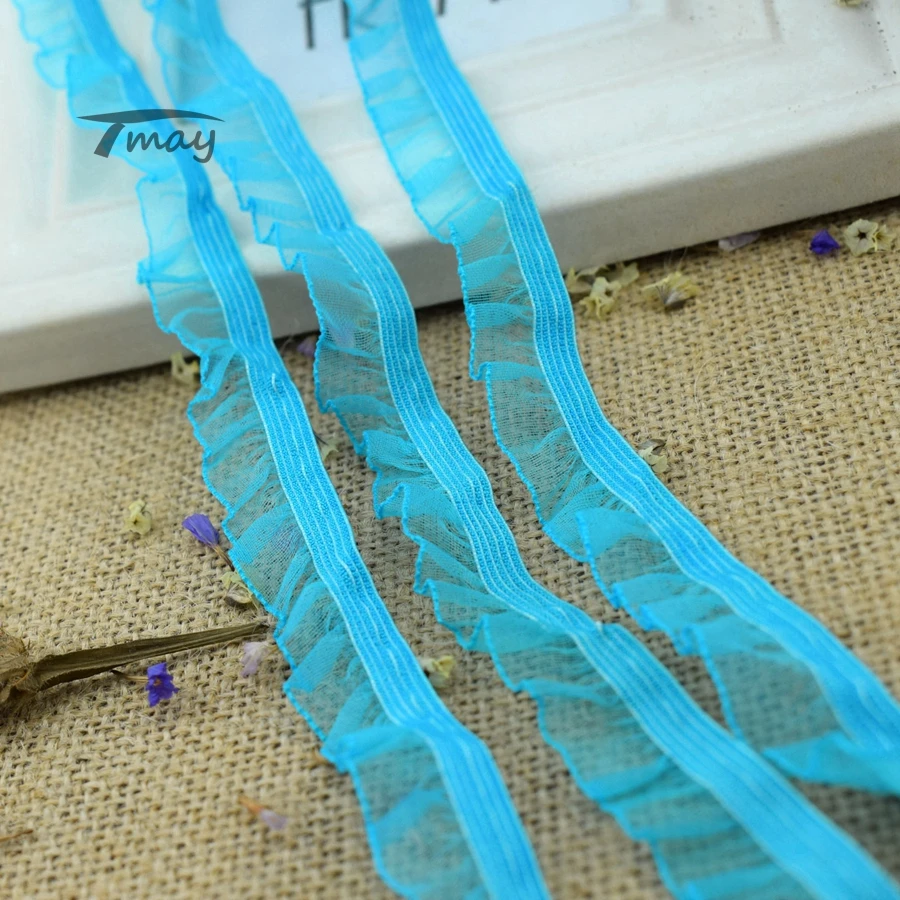 

#1422 Elastic Lace Trim 6yards/lot 15MM(5/8") width Organza Ruffle Lace Fabric Ribbon Lace Edge for baby girl headbands/shirt