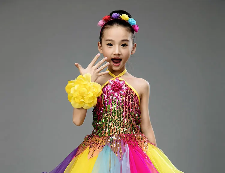Songyuexia детский балетный танец костюмы для девочек блестками джаз танцевальные платья Детские современное, для танцевальных выступлений танцевальная девушка сцена