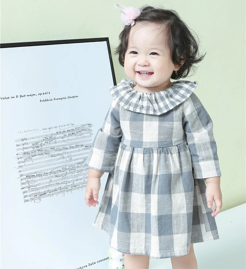 

Spring and Autumn New Girls' Dress Pure Cotton Plaid Dress Long Sleeved Princess Dress Size 2-6T