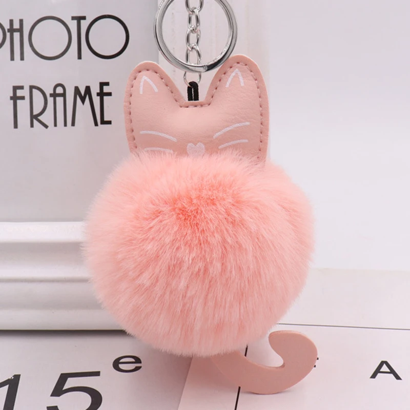 

Cute Fluffy Rabbit Fur Pom Pom Cat Keychains Holder Women Car Bag Charms Key Ring Pendant Gifts Party Wedding Accessories Gift
