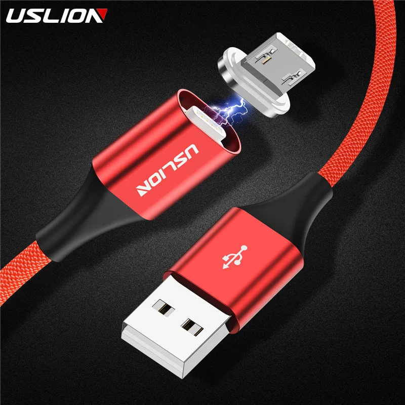 USLION 3A Micro USB Магнитный кабель type C светодиодный магнитный Быстрая зарядка зарядное устройство для samsung Xiaomi huawei oneplus 6t для iPhone X XR - Цвет: Red