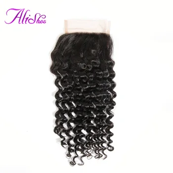 

Alishes Malaysian Curly Hair Closure 4*4 Human Hair Lace Closure Bleached knots Remy Hair Black Color 8-20 Inch Can Be Dyed