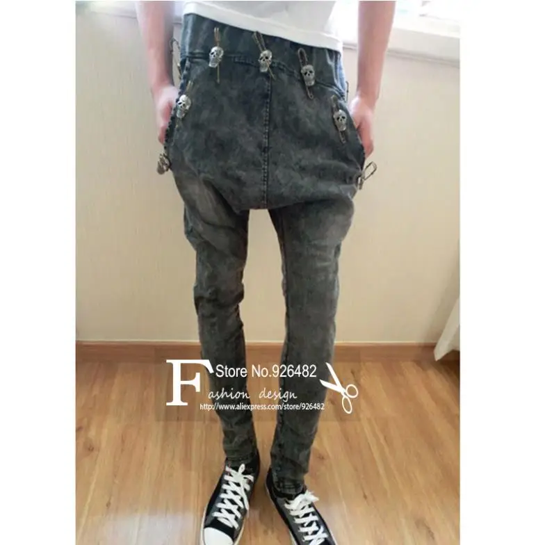 Size 28-32 Denim Jeans Men's Skull Jeans Low Drop Crotch Harem Pants Hip  Hop Long Trouers Slack Baggy Male Hot Sale - Jeans - AliExpress