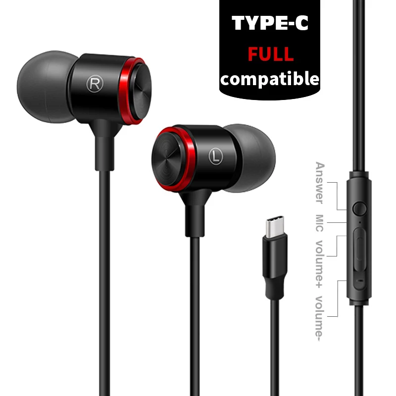 Тип USB C наушники extra bass прямая линия ПК сабвуфер провода наушники-вкладыши Металл