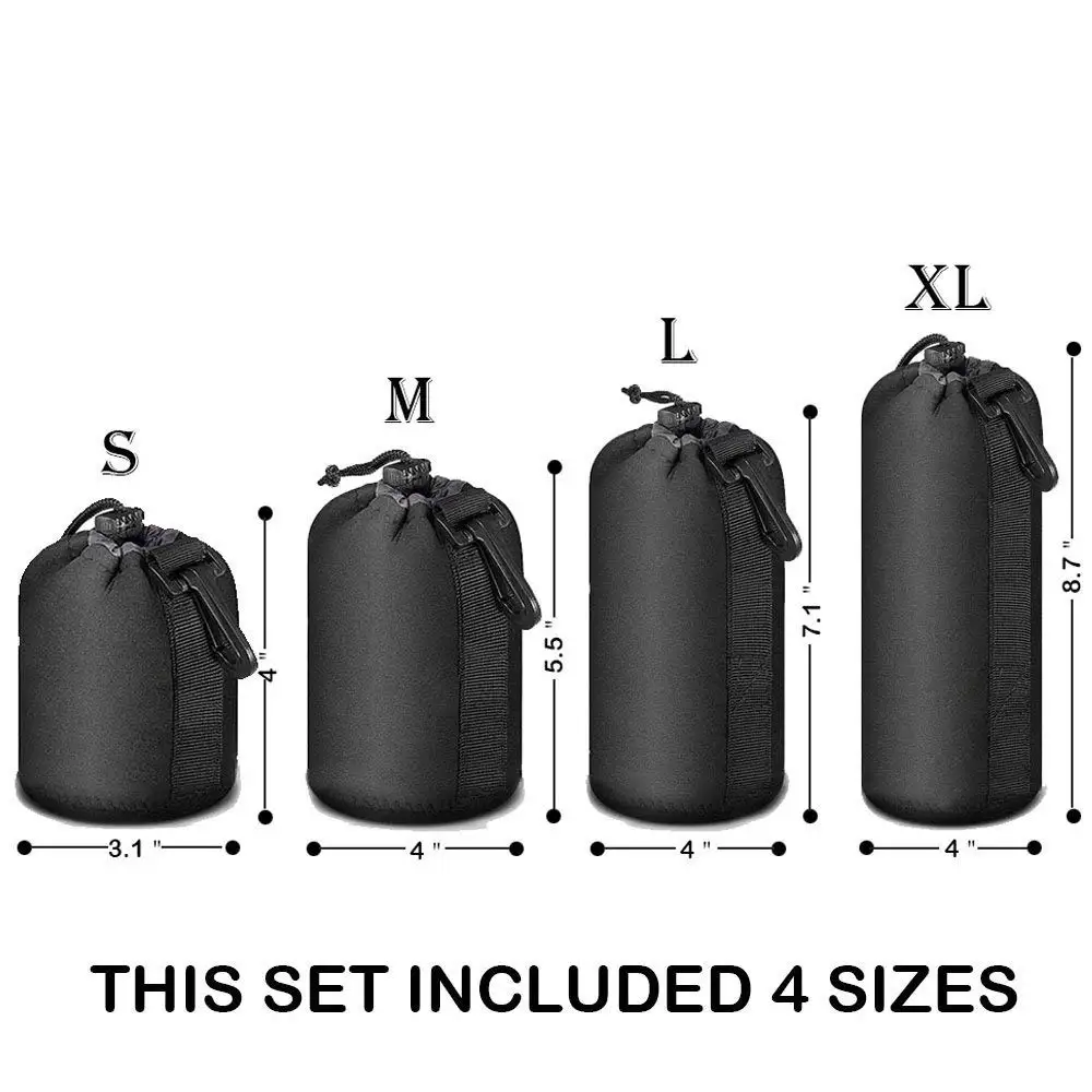 

XRHYY Multi Size Protective DSLR camera Drawstring Soft Neoprene Lens Pouch Bag for Sony Canon Nikon Pentax Olympus Panasonic