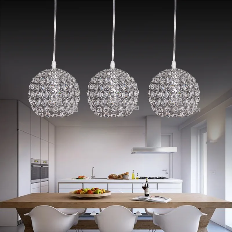 Modern  Bright round ball Silver Iron DIA 15CM E27 led lamps simple K9 crystals Pendant Lights for coffe BAR KTV hotel lighting gold ceiling lights