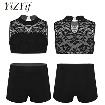 

YiZYiF Girls Ballet Leotard Dance Wear Athletic Outfit Sleeveless Floral Lace Tank Top with Bottoms Ballet Dance Gym Costumes