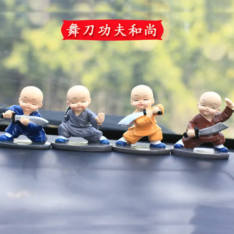 Миниатюрные фигурки Шаолинь кунг-фу мальчик из смолы, палочка буддийский монах, фигурки из смолы, украшение автомобиля, детский подарок, сувенир, домашний декор - Цвет: 4 pcs set