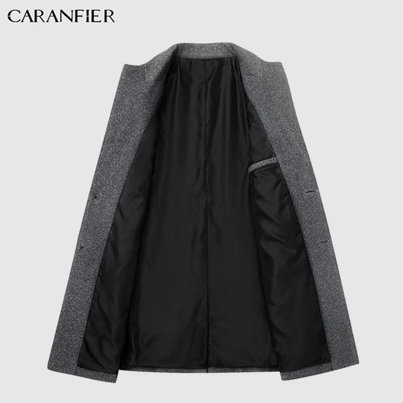 Мужское шерстяное пальто CARANFIER Высококачественная Осенняя длинная однобортная