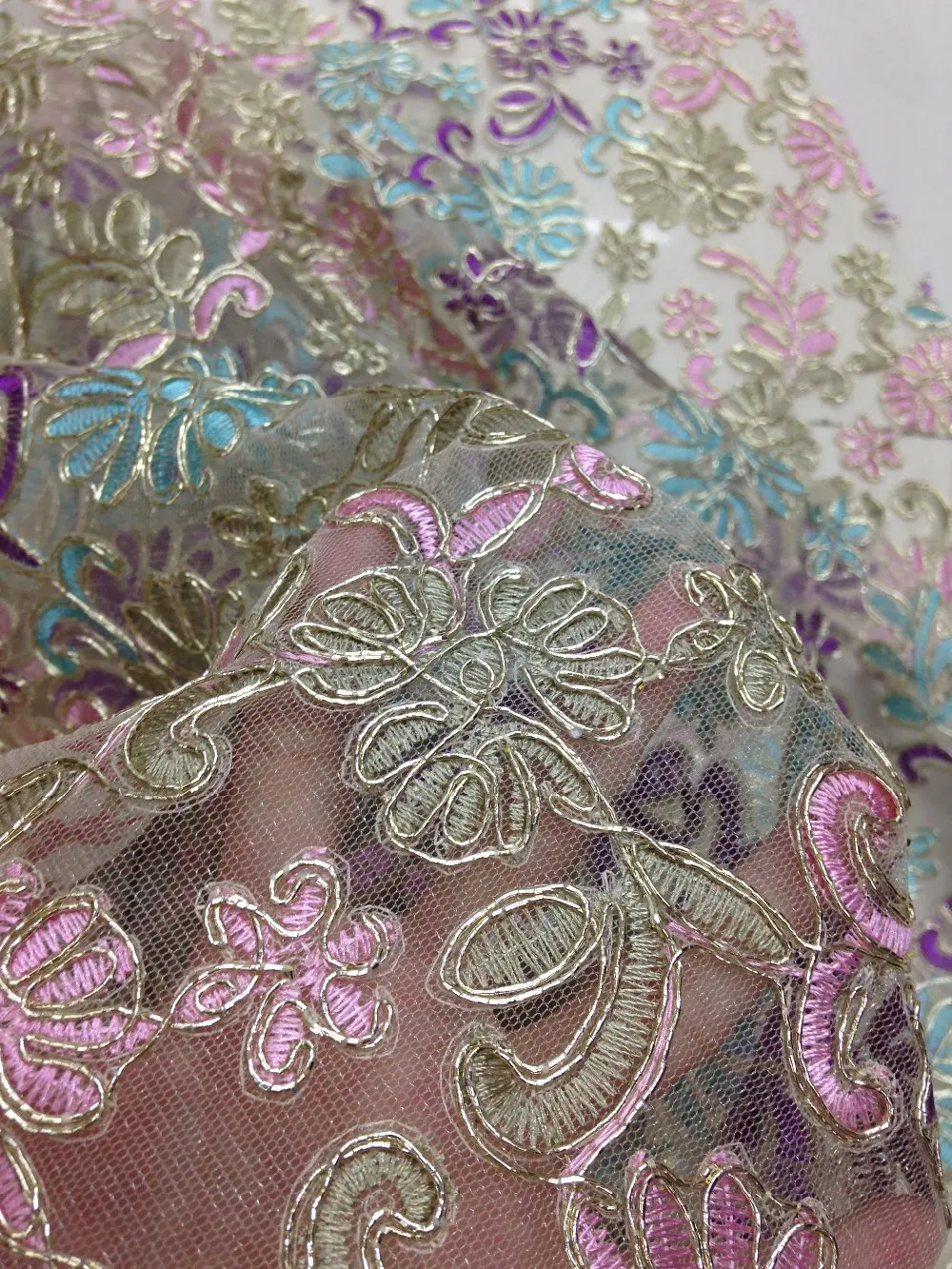 mesh lace/Fabrics/ floral embroidery fabric/flresh color mesh/colorful