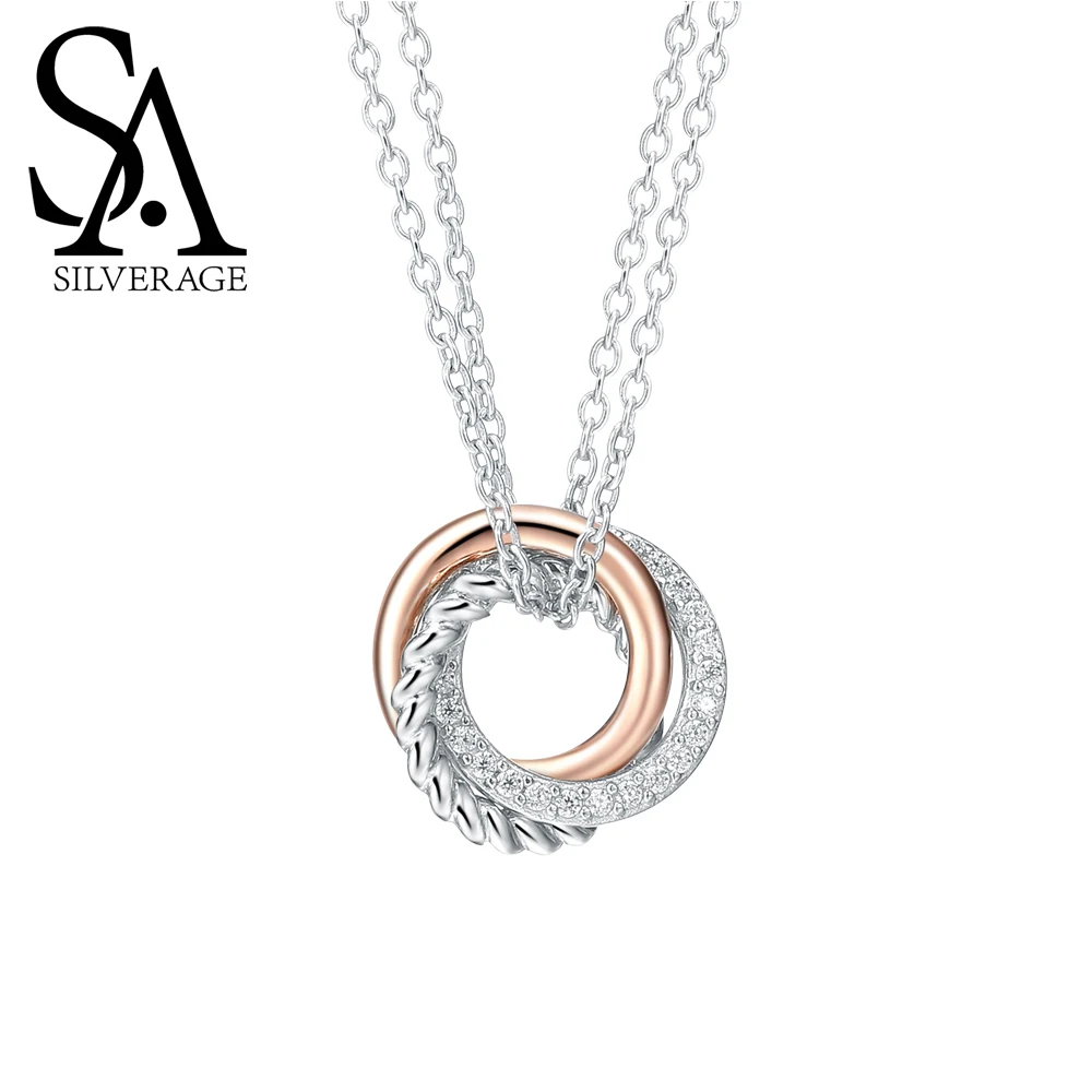 SA SILVERAGE Real 925 Sterling Silver Long Necklaces Pendants Rose Gold 