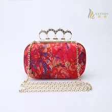 Diamonds finger ring clutch bag for women Knucklebox lace flower day clutches fashion black red ladies handbags bolsos 8291-2