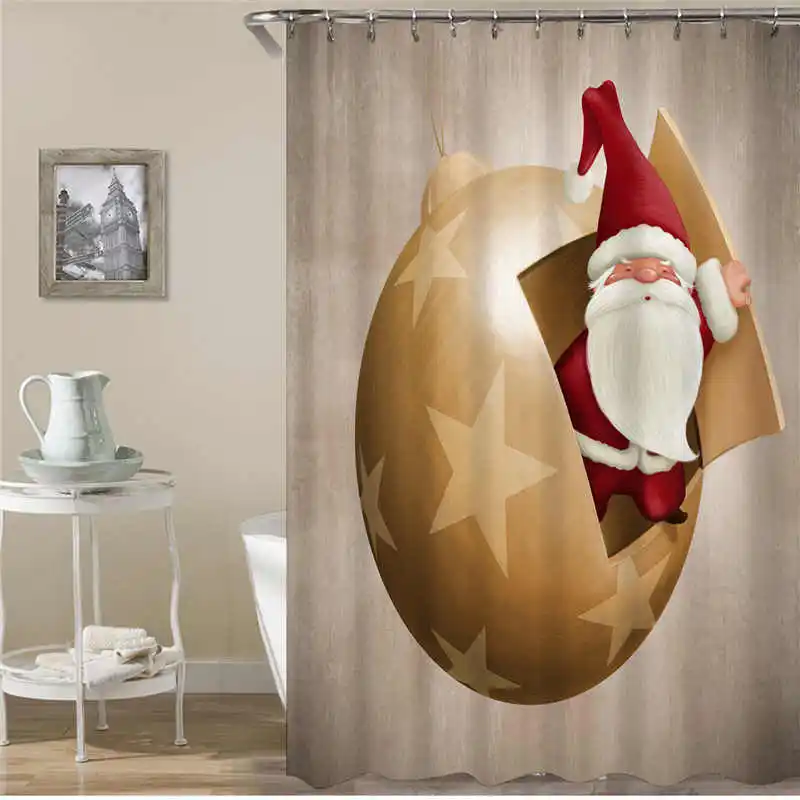 

Merry Christmas Waterproof Shower Curtain Polyester Bath Curtain Bape Bathroom Curtain With 12 Hooks For Bathtub Art Decor