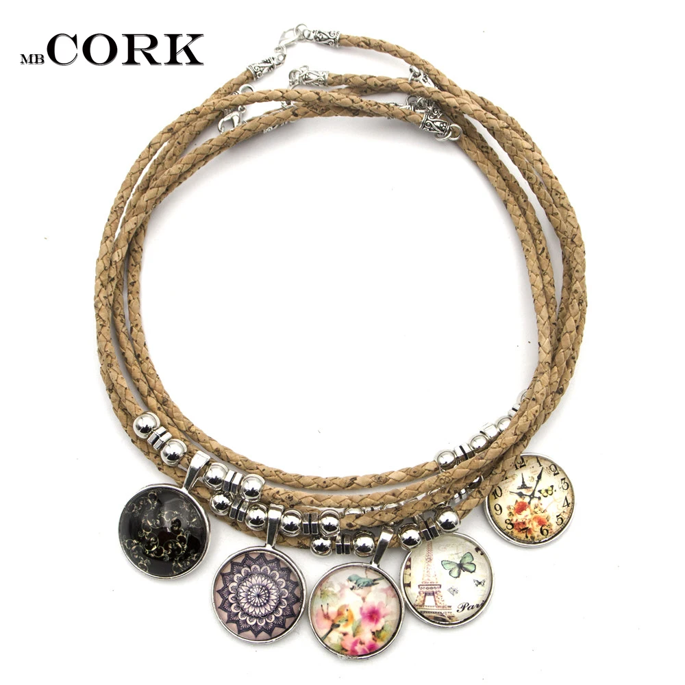 Buy Natural cork with round glass patch women necklace