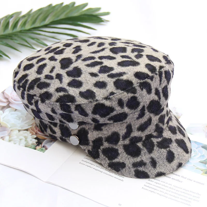 2018 модная зимняя леопардовая расцветка Берет шляпы женские купол восьмиугольная шляпа для женщин Винтажная Повседневная Newsboy шляпы