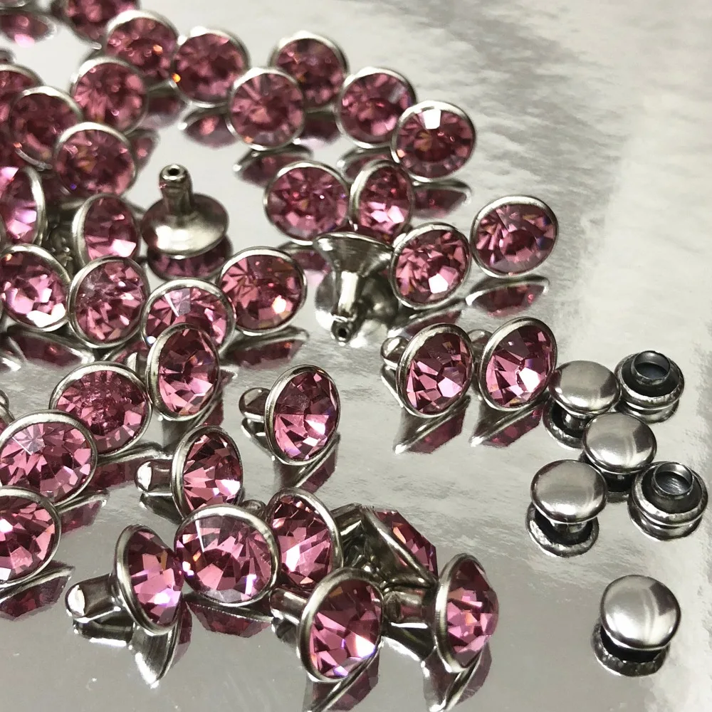 Новые 8 мм 50 компл. CZ++ светло розового цвета Кристалл Rapid заклепки с серебряным покрытием пятна шпильки двойной Кепки для DIY кожа Craft решений