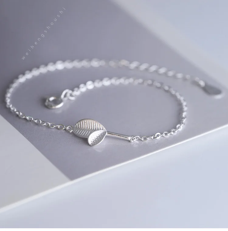 

New silver bracelet simple jewelry student leaves sterling silver wild women small fresh VB03
