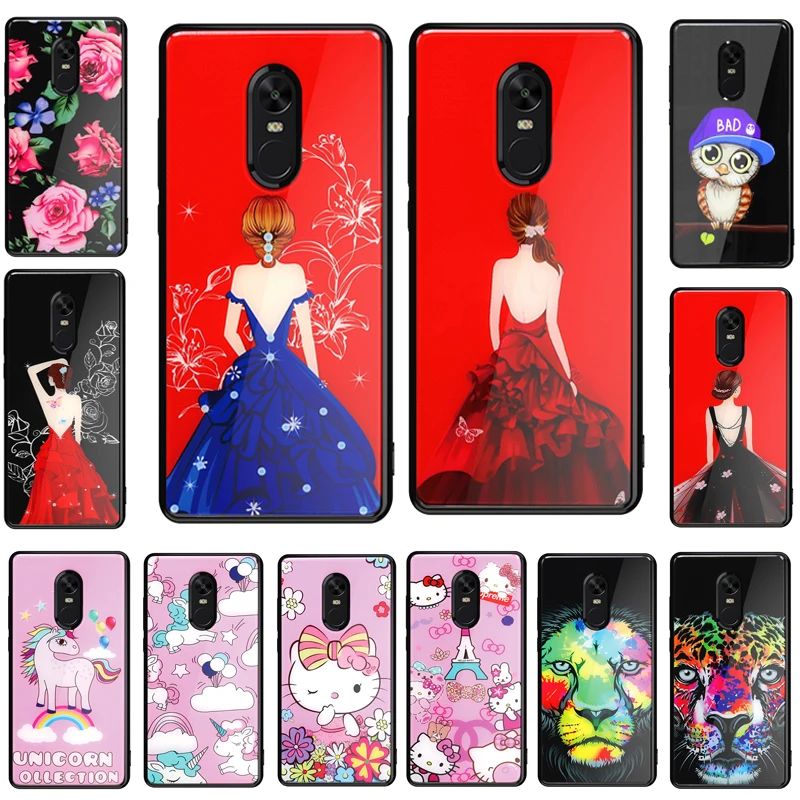 Искусственные стеклянные чехлы для Xiaomi Redmi Note 4 Hybrid Hard cartoon Окрашенные Акриловые