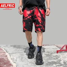 AELFRIC панелями с нерегулярным принтом повседневные мужские шорты-карго Летние Гавайские Харадзюку Уличная Хип Хоп мода по колено короткие