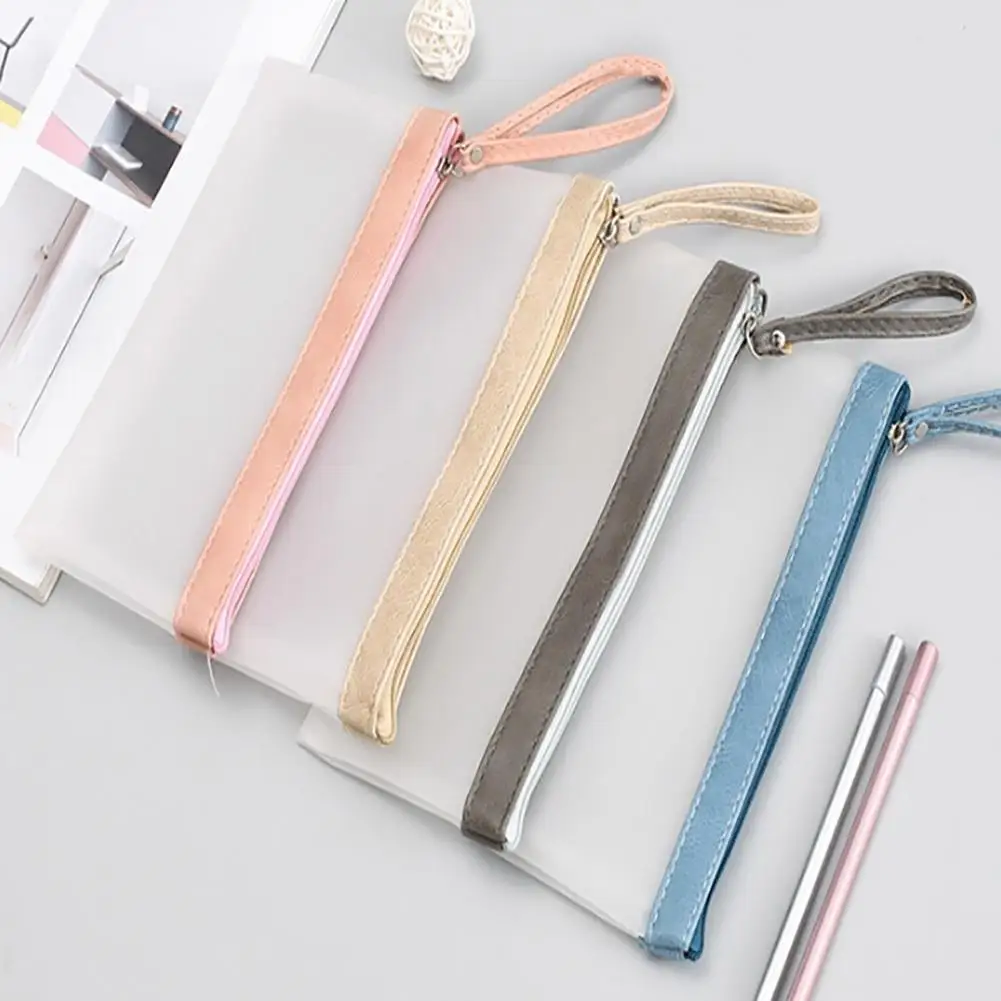Hot Simple Translucent Pencil Pouch Stationery Storage Zipper Bag Student Gift in Pencil Bags