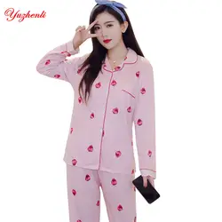Yuzhenli Новый осень зима для женщин хлопковые Пижамные комплекты Кардиган с длинным рукавом мультфильм дамы пижамы для девочек Pijamas Femme