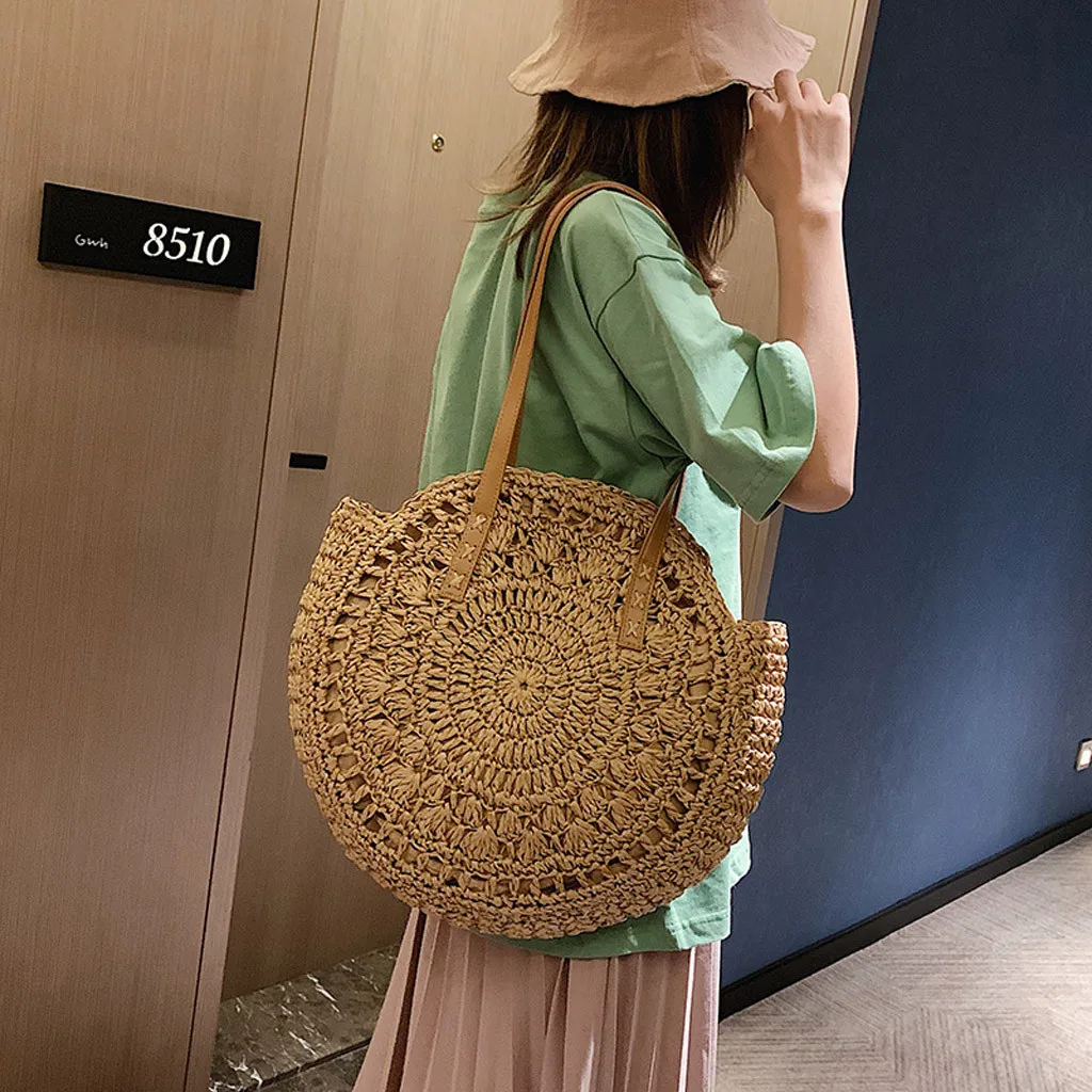 

Women Woven Beach handbag clutch Large-Capacity Storage Vintage Fashion Retro Woven Shoulder Bag Floral Handbag sac main femme