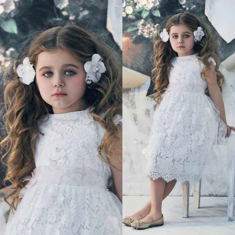 princess White lace flower girls dresses party Pro...
