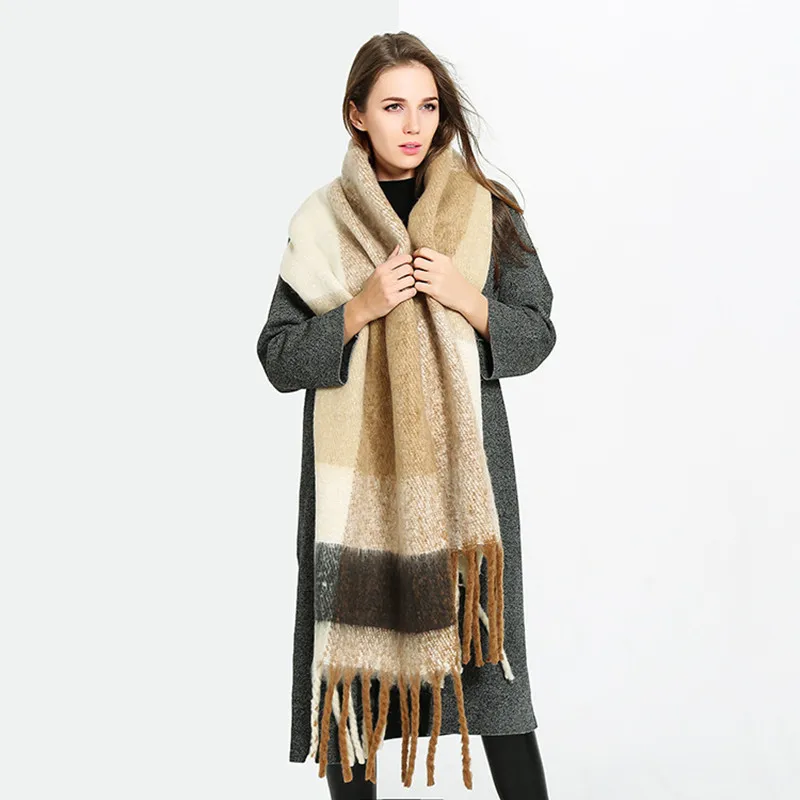 

New Fashion Cashmere Shawl Big Plaid Tassel Long Blanket Scarf Women Pashmina Trendy Warm Winter Ponchos and Capes