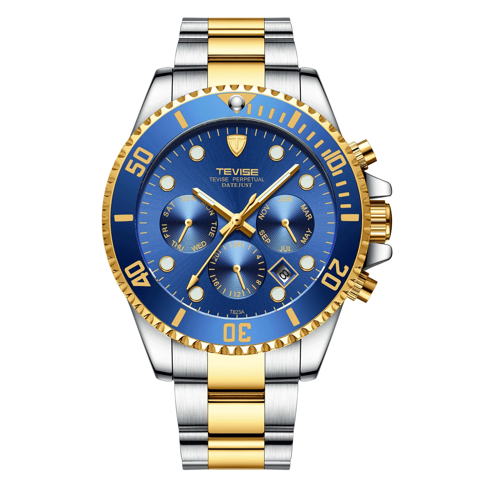 Tevise мужские часы автоматические механические часы люксовый бренд часы мужские золотые водонепроницаемые наручные часы Relogio Masculino - Цвет: TEVISE  gold blue