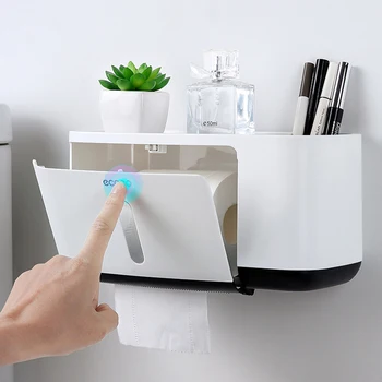 

Toilet Paper Holder Creative With Two Storage Bath Kitchen Toilet Paper Dispenser Plastic Wall Waterproof Toilet Roll Holder
