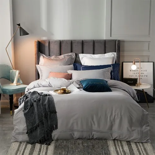 bedding set 5 Серый Белый постельных принадлежностей с вышивкой/Стёганое одеяло крышка 4 шт. queen King size натяжная простыня, постельное белье набор мягкое постельное белье для отеля комплект постельного белья ropa de Кама - Цвет: bedding set 5