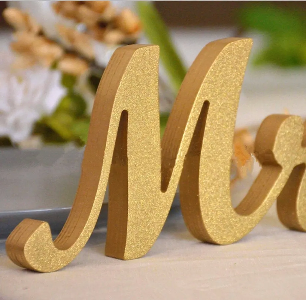 6-дюймовый с золотым блеском MR MRS деревянные буквы для свадебного стола знаки-винтажный стильный деревянный DIY Декор для Свадебные украшения