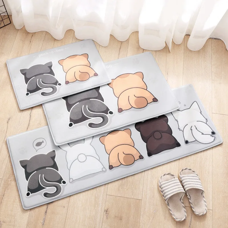 

Carpet Carpet in the Hallway Kitchen Floor Mat Prayer Mat Cat Cartoon Doormat Door Lovely Pattern Rug Plush Anti-slip Bedroom