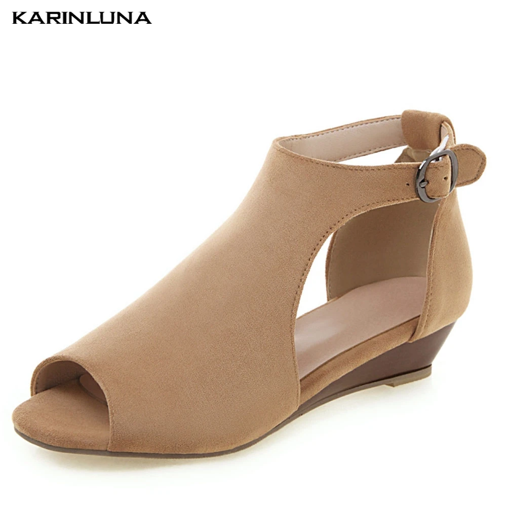 

Karinluna hot sale big sizes 32-46 new flock casure ankle-strap women shoes peep toe summer sandals shoes woman