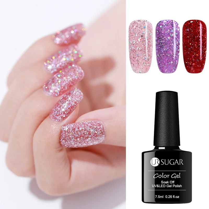 

UR SUGAR 7.5ml Nail Gel Glitter LED UV Gel Manicure Shiny Sequins Soak Off Gel Nail Polish Vernis Semi Permanent Gellak