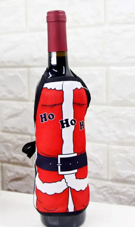 Рождественские украшения для бутылок пива, шампанского, Санта-Клауса, снеговика, оленя, крышка для бутылки на год, Рождество, домашние вечерние декор для обеденного стола - Цвет: apron ho ho