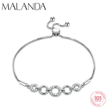 Malanda кристаллы от Swarovski круглые браслеты для женщин Мода стерлингового серебра Браслет Свадебные офисные ювелирные изделия