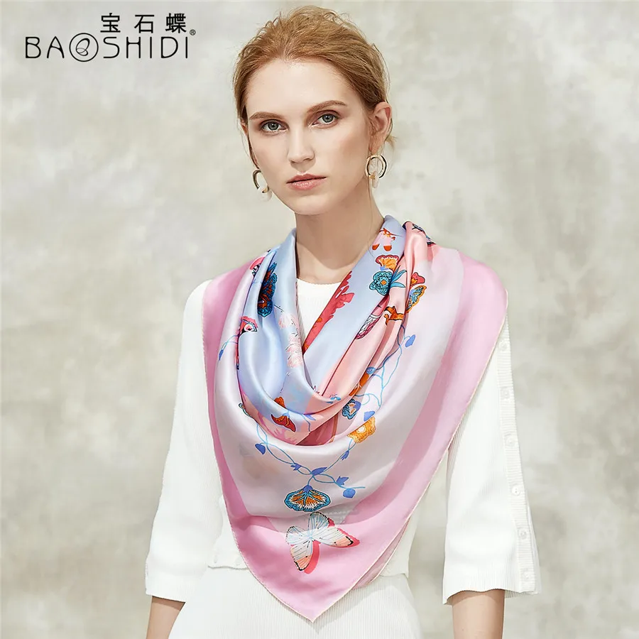 [BAOSHIDI] осень Новое поступление, 16 момме Шелковый атласный шарф, 106*106 квадратные шарфы для женщин, модный дизайнерский бесконечный женский платок - Цвет: 1021180291