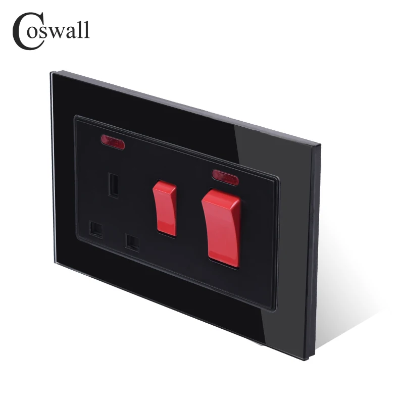 COSWALL 45A DP переключатель для настенной плиты Электрический+ 13A BS UK Стандартный переключаемый разъем с неоновой панелью из закаленного стекла размером 3x6