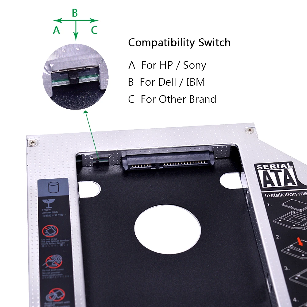 CHIPAL Универсальный 2-ой HDD Caddy 9,5 мм SATA 3,0 для 2," SSD чехол HDD корпус со Светодиодный индикатор для ноутбука CD-ROM DVD-ROM ODD