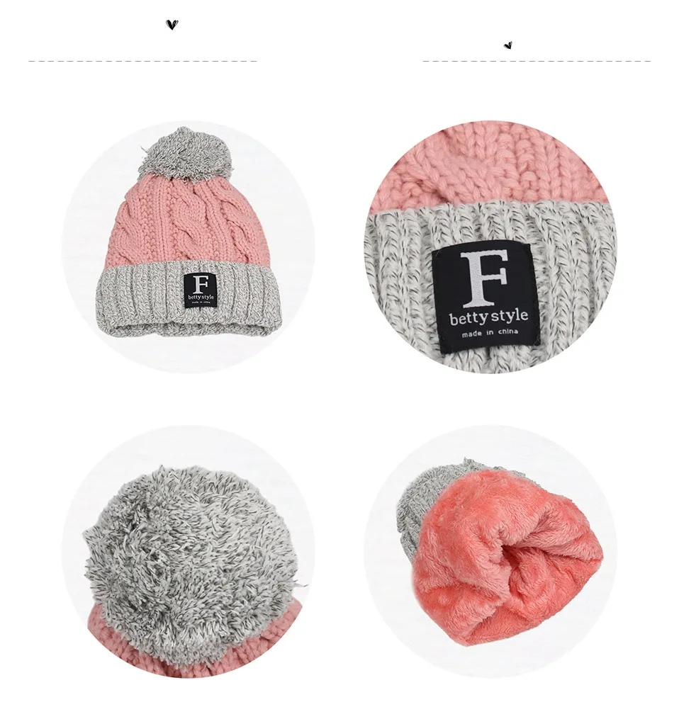 Winter Keep Warm Knitted Hat Women Outdoor Warm Double Color Cap Female Creative Pompom Decoration Cap Beanies