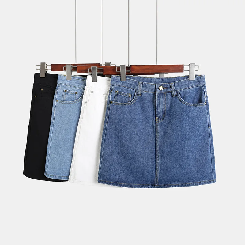 

2019 High Waist A Line Skirt Women Jean Skirt 4 Colors Plus Size S-XXXL