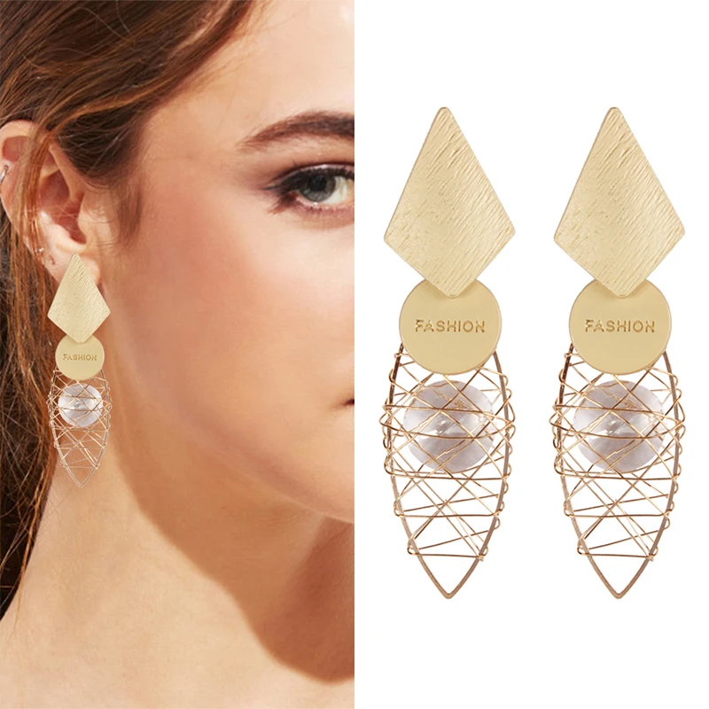 

Trendy Unique Design Earring Irregular Alloy Drop Dangle Earrings for Women Hollow Long Pendant Earring Party Jewelry 2019