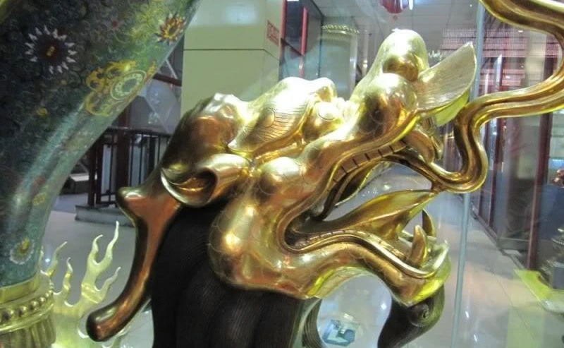 100% Pure Bronze перегородчатой 24 К Золото Позолотить Лаки Дракон Игра феникс Статуя 290 КГ