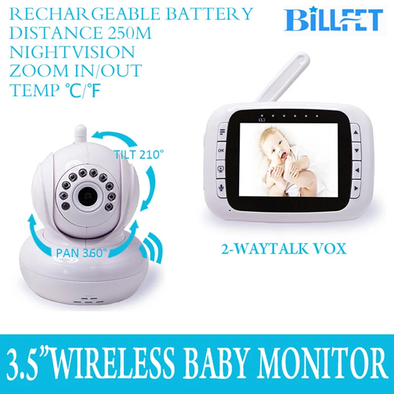 Wireless 3.5 inch TFT LCD Monitor Baby Video Monitor with Camera Baby Lullaby Remote Control PTZ Digital Video Camera Nanny Cam